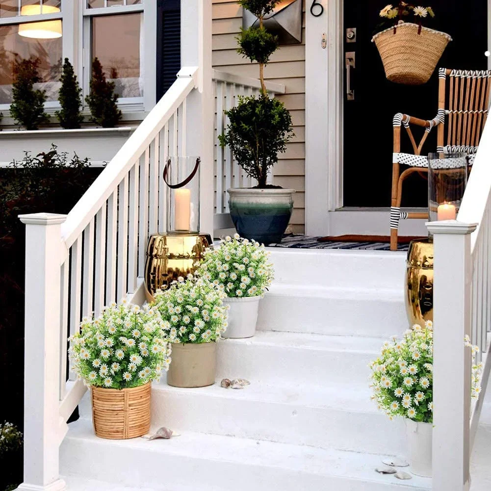 10 Bundles Artificial Small Daisy Mums Flowers Outdoor Indoor Outside Hanging Plants Garden Porch Window Wedding Farmhouse Decor image 3