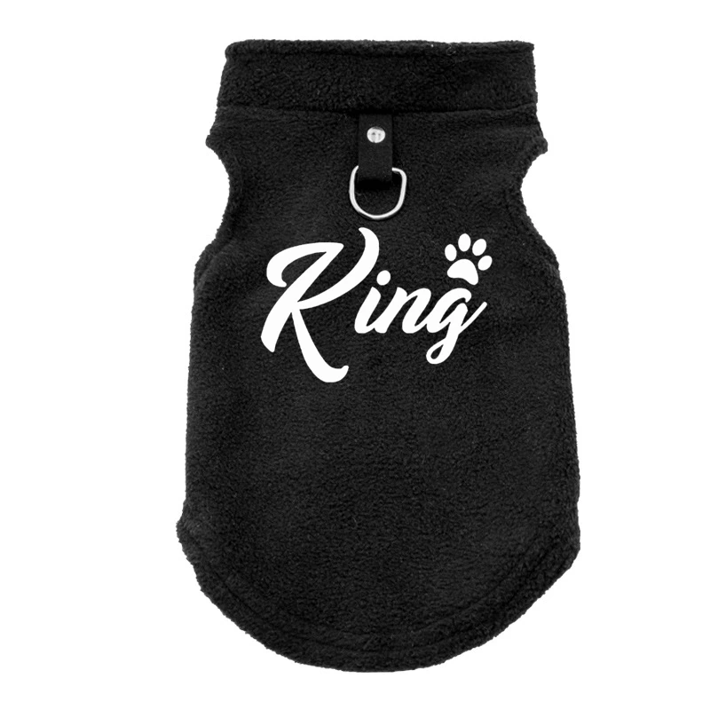 Comfortable plush dog vest with king pattern - machine washable, suitable for spring pet clothing of small and medium-sized dog