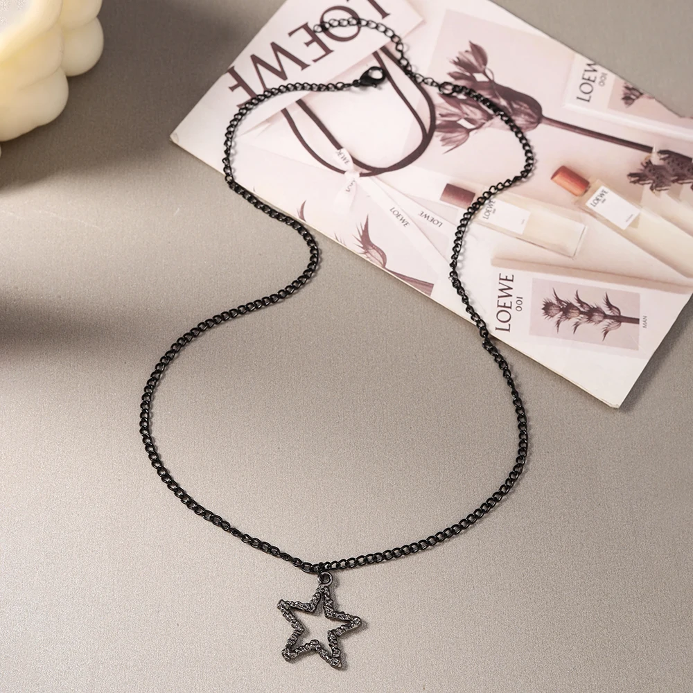 Aihua Hip-Hop-Halskette mit Herz-Sonnen-Stern-Anhänger in Gunmetal-Schwarz für Damen und Herren, Punk-Halskette mit schwarzem Seil, Choker, Halsschmuck, Geschenke – Detail 6