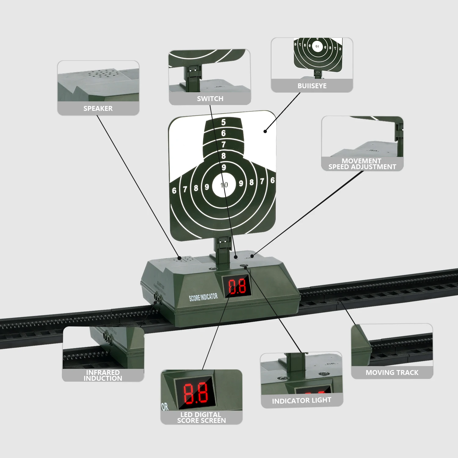 

# 1358. Спливающая мишень с автоматическим сбросом — экран с инфракрасным датчиком и цифровым экраном для немедленной обратной связи с каждым хотом.