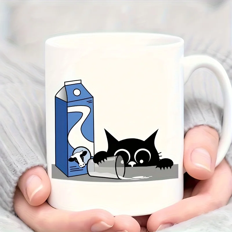 1pc Cute cow and sheep animal print mug, featuring a adorable pet thief drinking milk, suitable for office use.