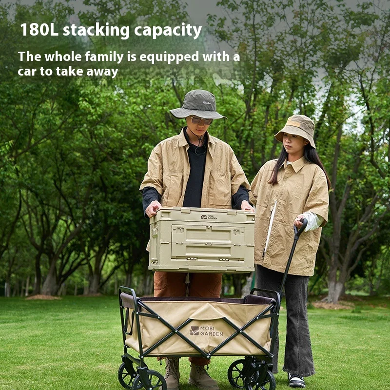 Mobi Garden Metal Four-Wheel Folding Cart Portable Roll Container Platform Wagon OEM for Shopping Storage Tools