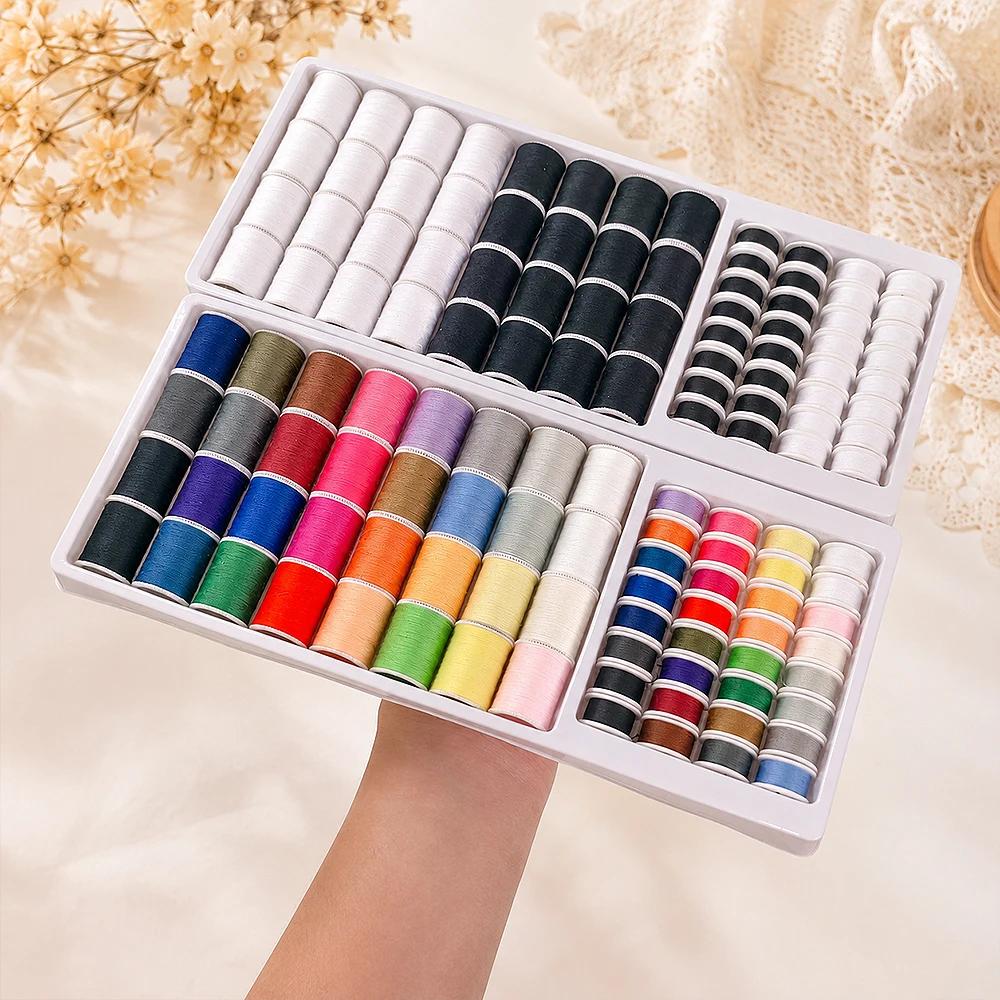 64 Colors Sewing Thread Spools Set, Polyester Pre‑Wound Bobbin Thread for Hand & Machine Sewing DIY Craft Embroidery Supplies