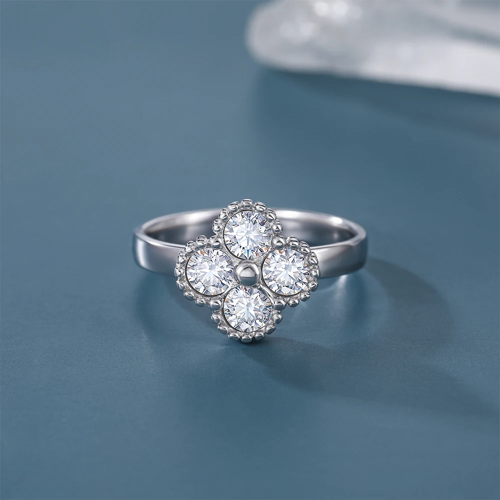 Trumium 1,2 Karat Sterlingsilber 925 Moissanit-Ring, Kleeblatt-Glücksbringer-Schmuck, Verlobungsringe für Frauen, luxuriöses Geschenk – Detail 1