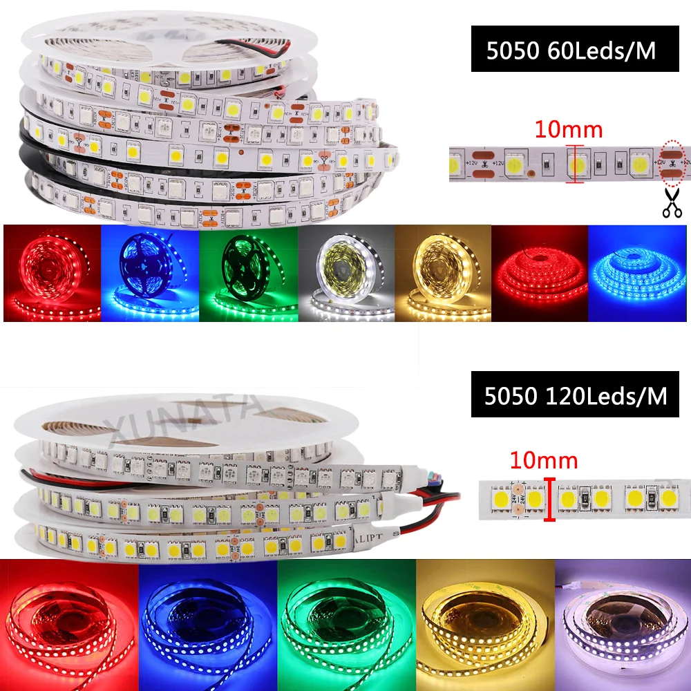 12V 24V Super jasne LED taśmy SMD 5050 5054 5630 2835 5M 120 diody Led/M elastyczna taśma Led IP65/IP67 wodoodporne światła LED pasek