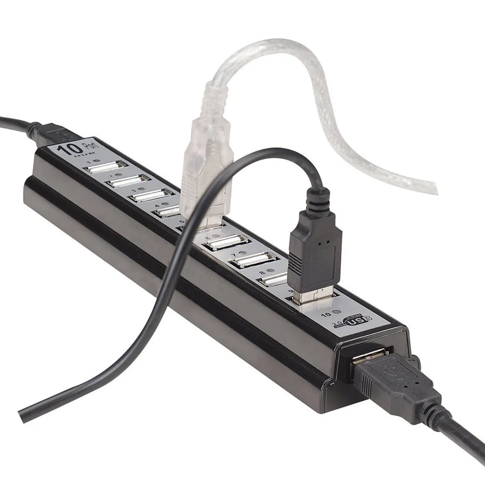 1Pcs Power Adapter USB HUB 10 Port Keyboard U-disk Mouse USB 2.0 Plastic Splitter Hub Cellphone Charging Cable Adaptor Charger