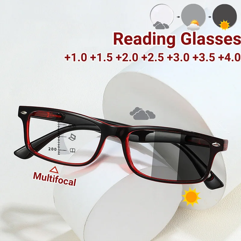 2 Colors Multi Focus Color Change Reading Glasses Anti Blue Light High-definition Presbyopia Glasses Ultra Light Unisex Glasses