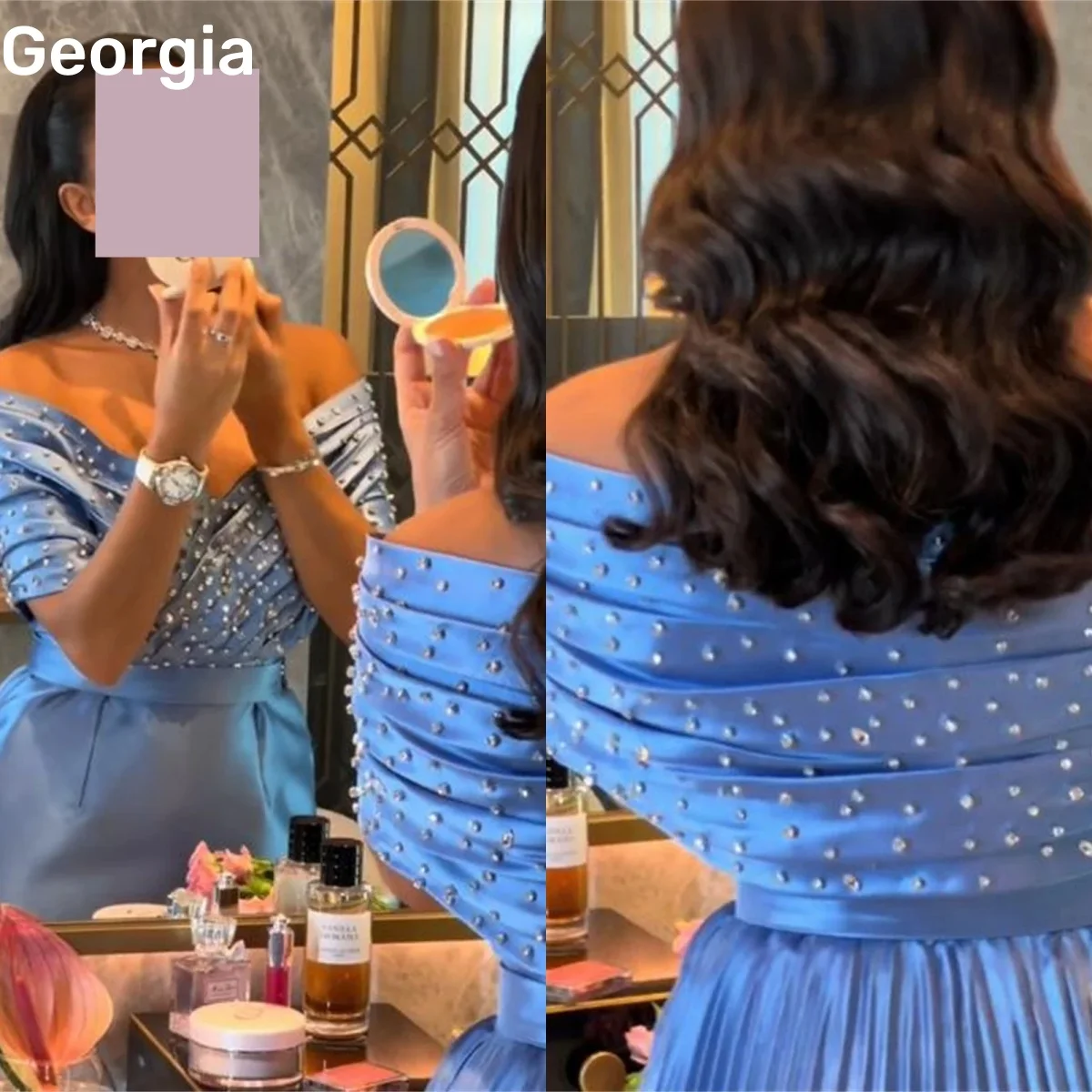 

Evening Dress Customize Bluecolumn Off-The-Shoulder Floor-Length Elegant And Pretty Women'S Dresses Zipper Up Beaded Cocktail Dr