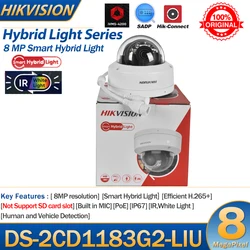 Hikvision 8MP IP Camera DS-2CD1183G2-LIU 4K Smart Hybrid Light With Dual-Light IR White Light Built-in Mic Dome Network Camera