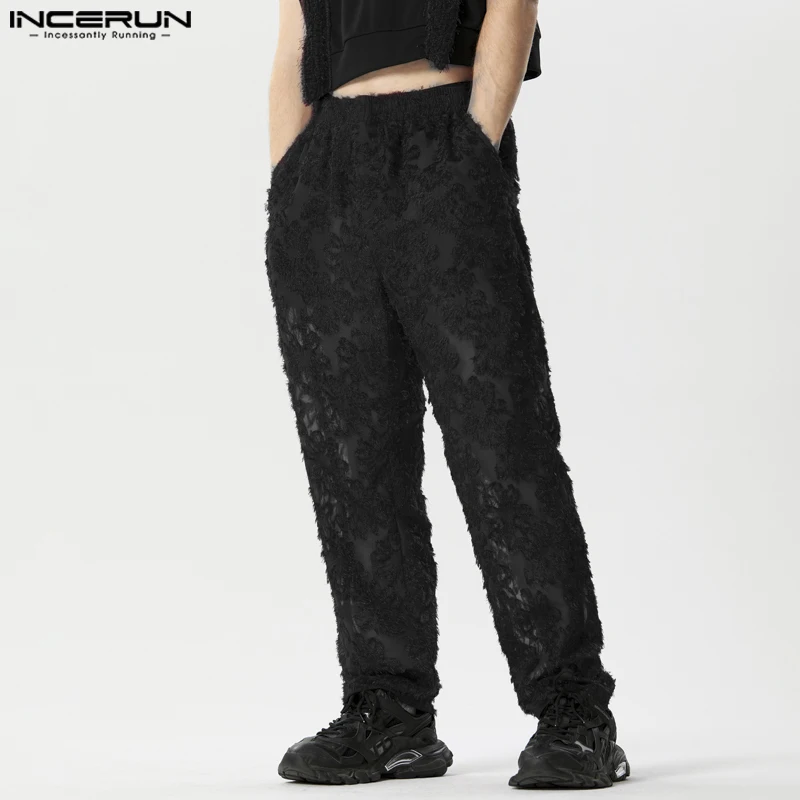 INCERUN 2024 American Style Trousers New Men Stylish Jacquard Fringe Plush Pantalons Casual Streetwear Hot Sale Long Pants S-5XL