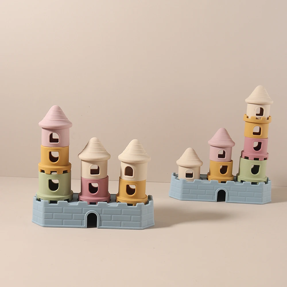 2025 8pcs per set Silicone Castle Stacking Toy, Soft Teether, Montessori Educational Toy, 6+ Months, BPA Free