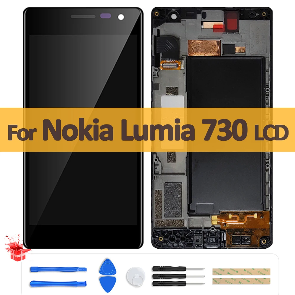 4.7 "display lcd original para nokia lumia 730 735 lcd tela de toque com quadro digitador assembléia reparação para nokia RM-1040 lcd