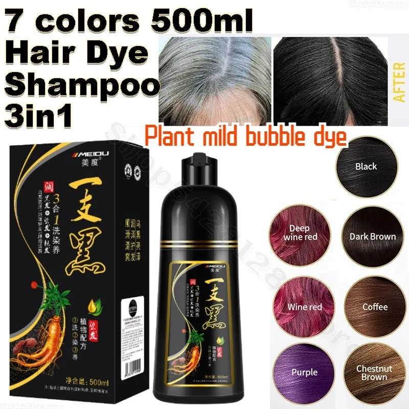 

500ml Hair Dye Shampoo 3in1 Darkening Hairs Instant Gray To Black Polygonum Multiflorum Natural Colorng Cover for Women