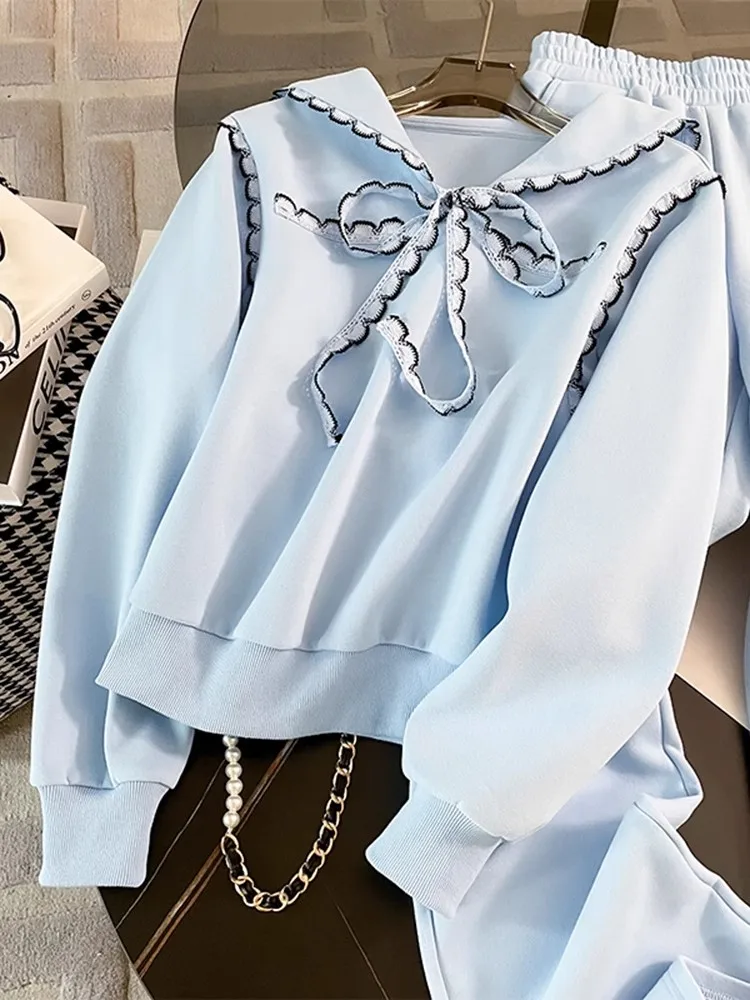 جديد إمرأة ربيع Bowknot البلوز سليم صالح Sweatpants قطعتين تشغيل مجموعة في الهواء الطلق رياضية رياضة اللياقة البدنية التدريب مجموعات #4