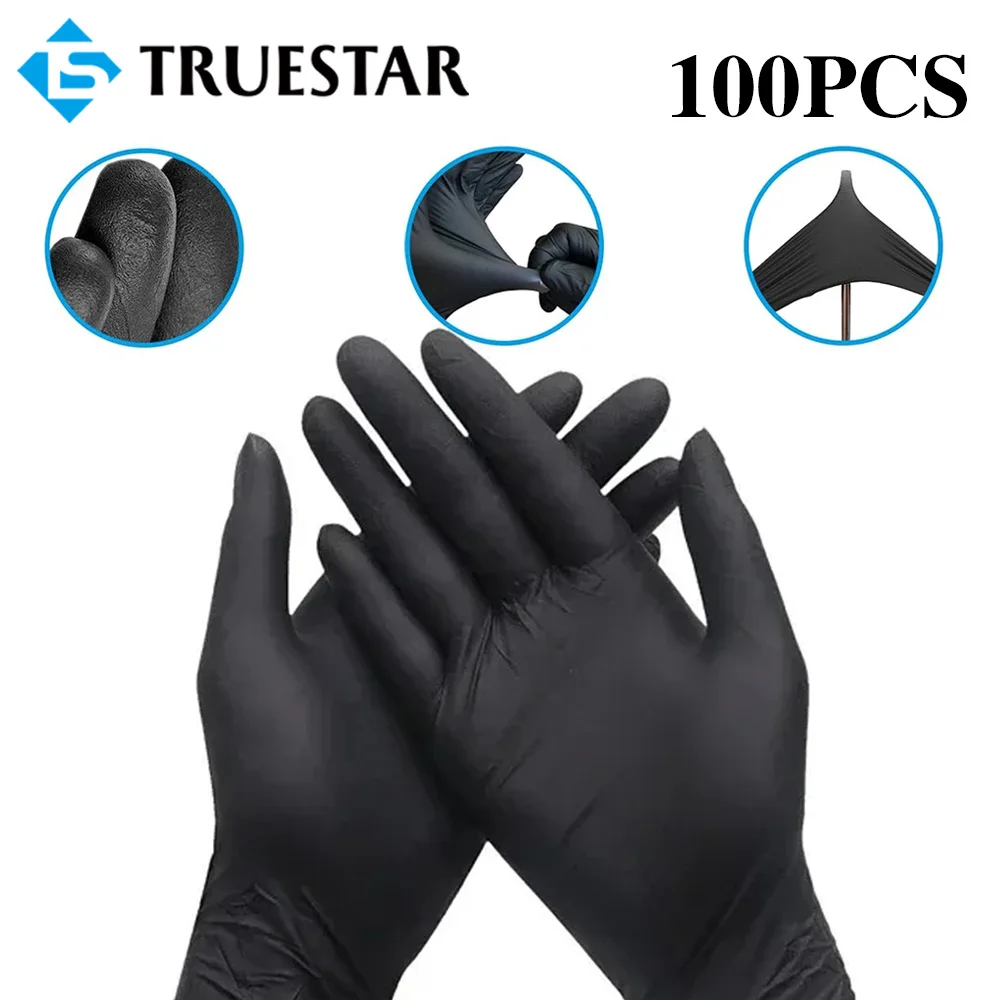 100Pack Black Disposable Nitrile Tattoo Gloves Latex Powder Small Medium Large Tattoo High Elastic Protective Gloves Accessories