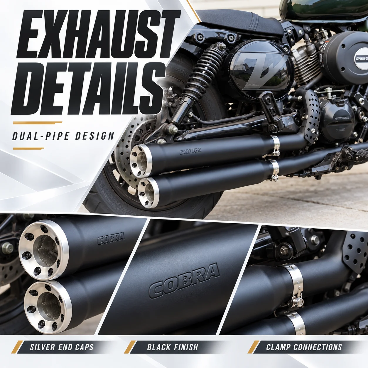 Straight-through exhaust pipe for Hyosung GV300S/GVS300 motorcycles