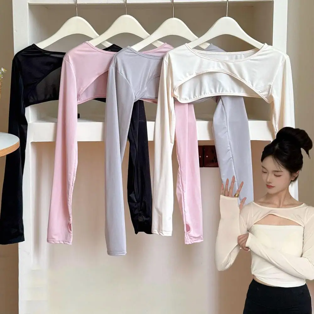 Atasan Wanita Jubah Potong Lengan Anti Terbakar Sinar Matahari Penutup Lengan Olahraga Liburan Lengan Es Bahu Ke Bahu Polos
