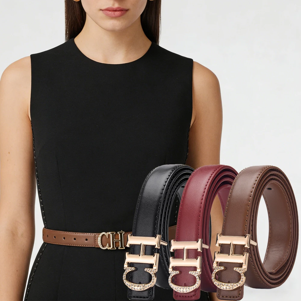 Women\'s Leather Belt with Logo Buckle for Jeans & Trousers West Leathers [2 Pack Genuine Leather Belts for Women  main image 2
