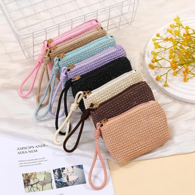 Coin Purse Straw Mini Wallet Durable Zipper Money Bag Card Holder Women Girls