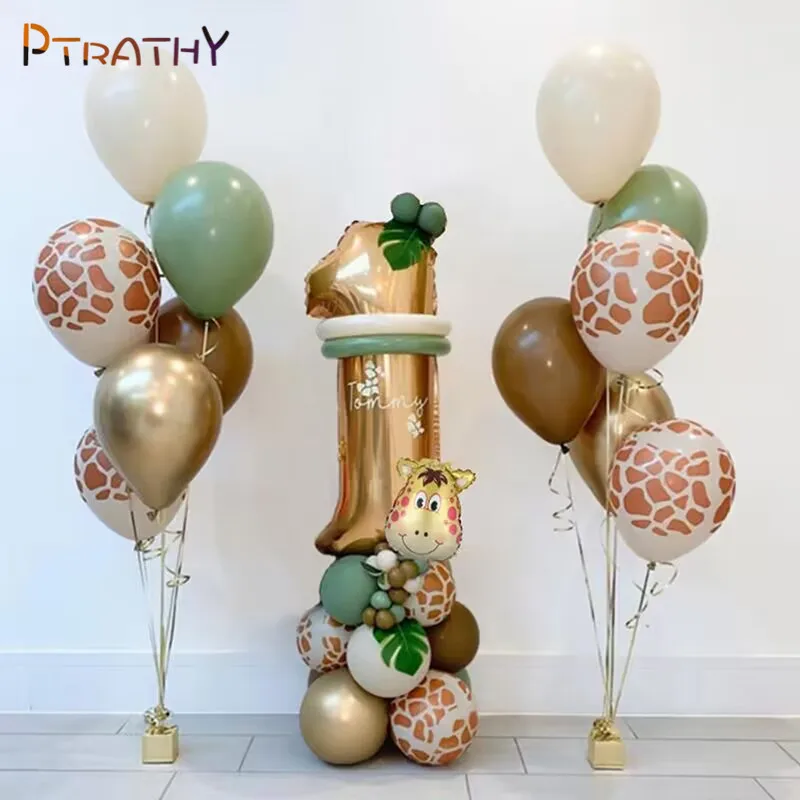 

32pcs Jungle Safari Party Decor Digital Balloons Set Number 1-9 Birthday Party Decoration Animal Giraffe Foil Globos Baby shower