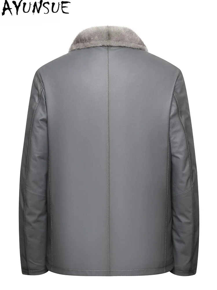 AYUNSUE Luxury Real Fur Coats for Man Winter High Quality Cowhide Genuine Leather Jacket Men Warm Cross Mink Fur Liner Parkas