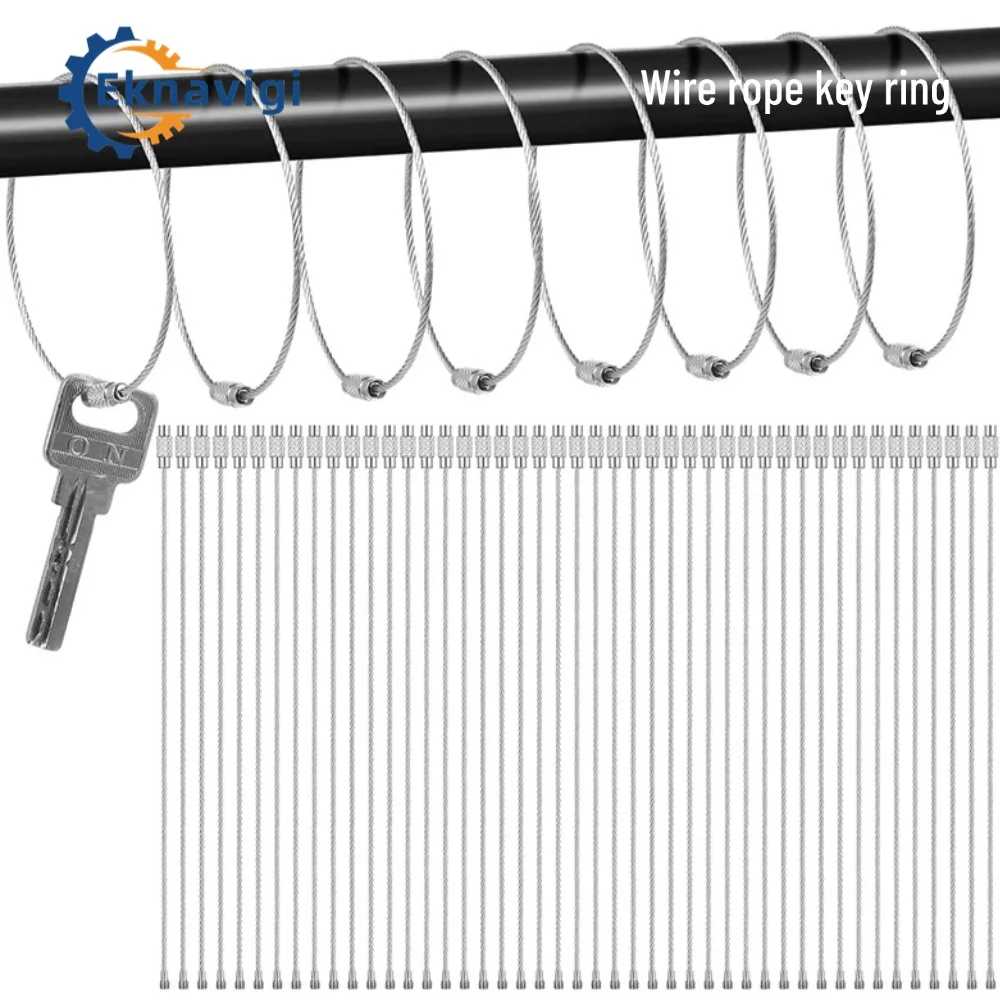 10PCS M1.5 304 Stainless Steel Wire Rope Key Ring Mountaineering Buckle Connection Rope