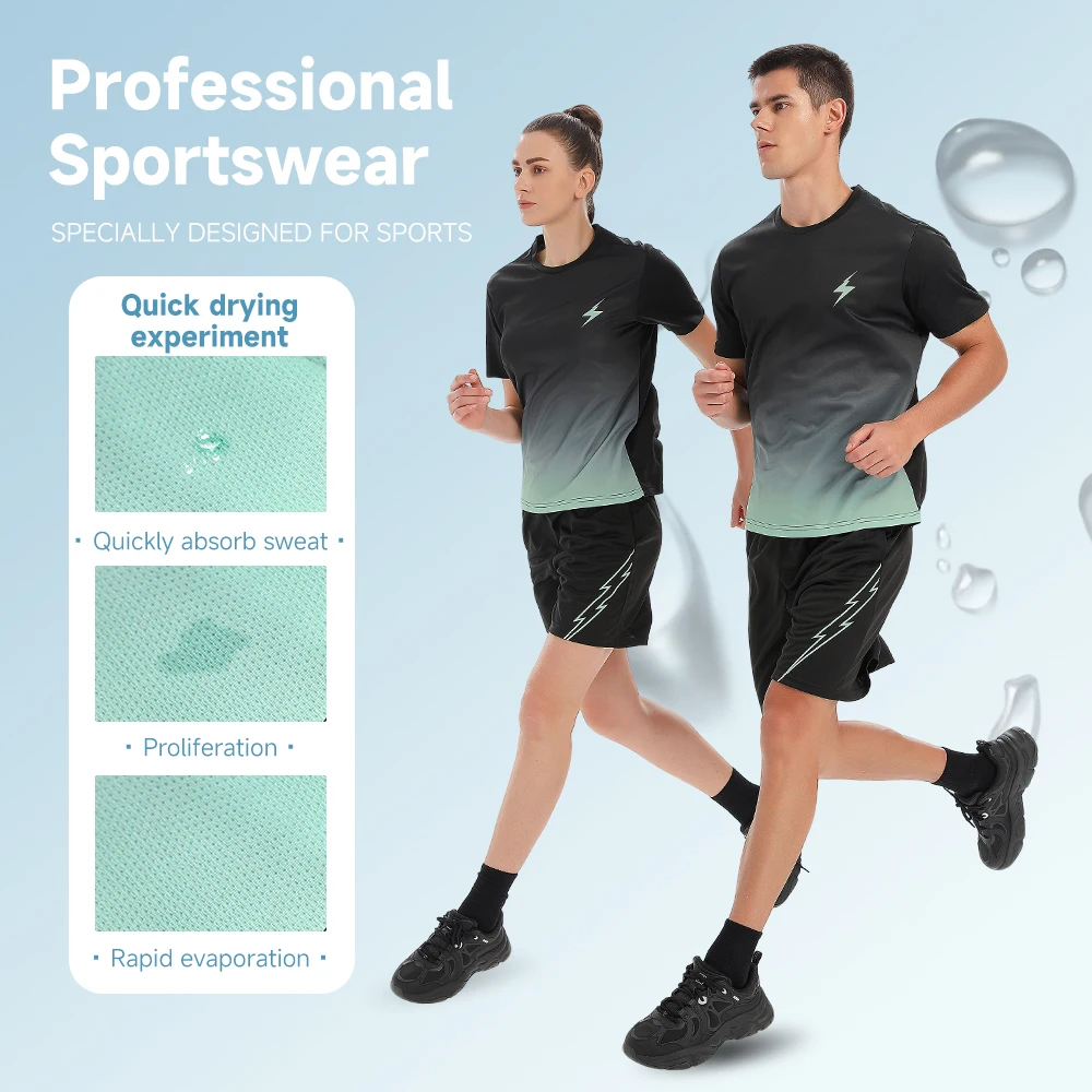 

Fitness Clothes Ice Silk Quick Drying T-shirt Suit Men Short Sleeve Running Sportswear Shorts Tracksuit Gym Sports Training Sets