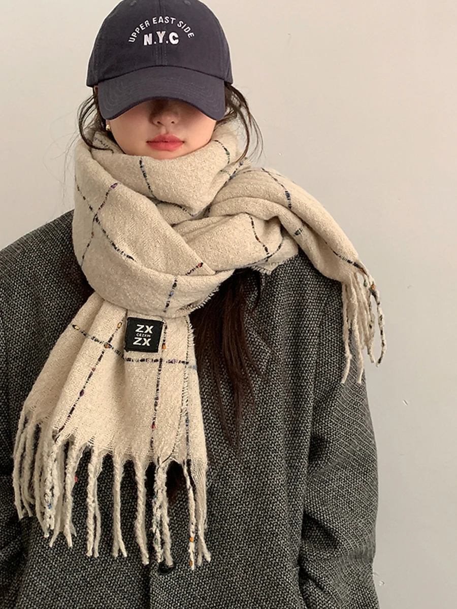 

Вафельный флисовый шарф для женщин, зима 2025, новый высококачественный корейский стиль, универсальная теплая шаль и утеплитель для шеи