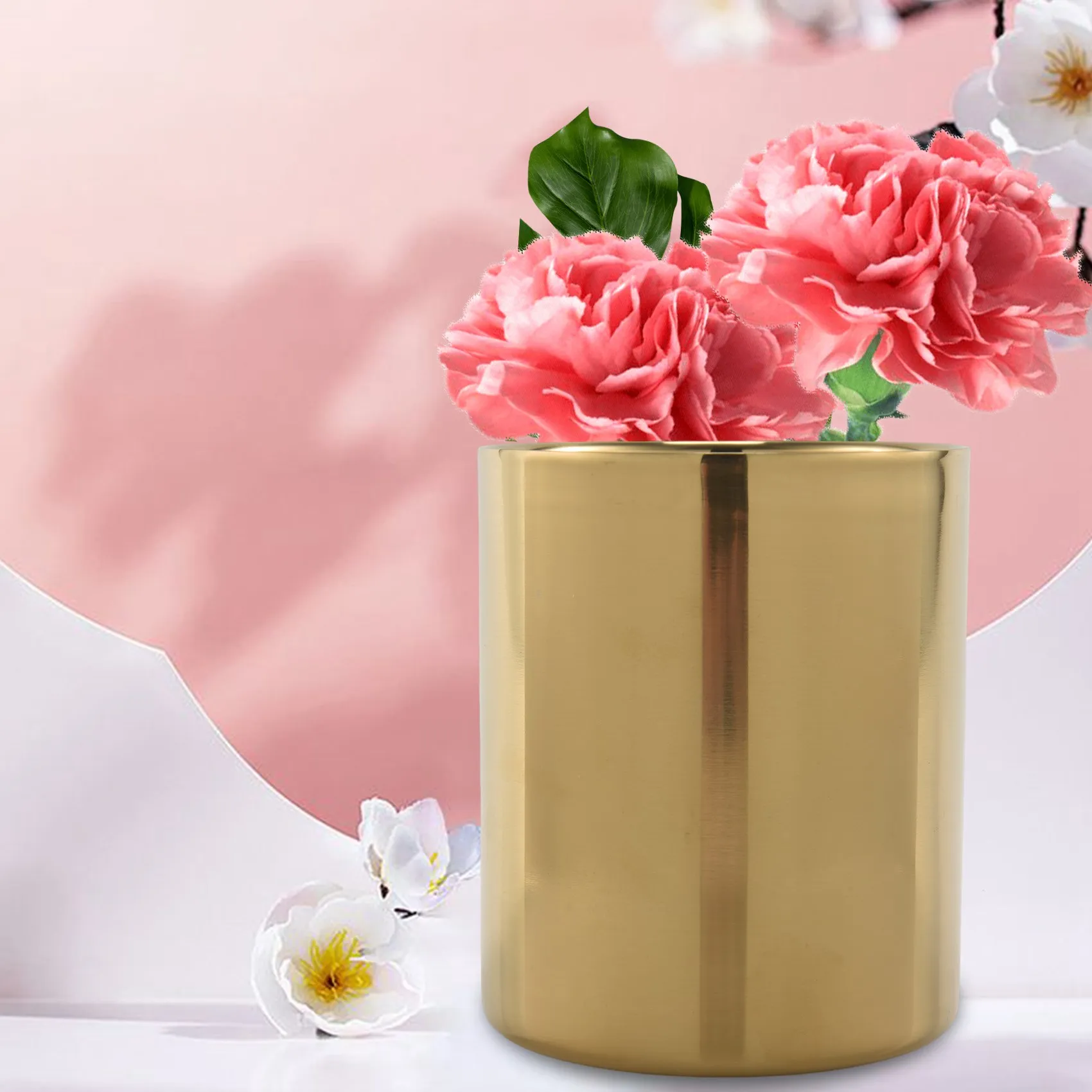 ABZF 2026 Gold Flower Vase Pen Holder Desktop Storage Container for House Office - Cylinder