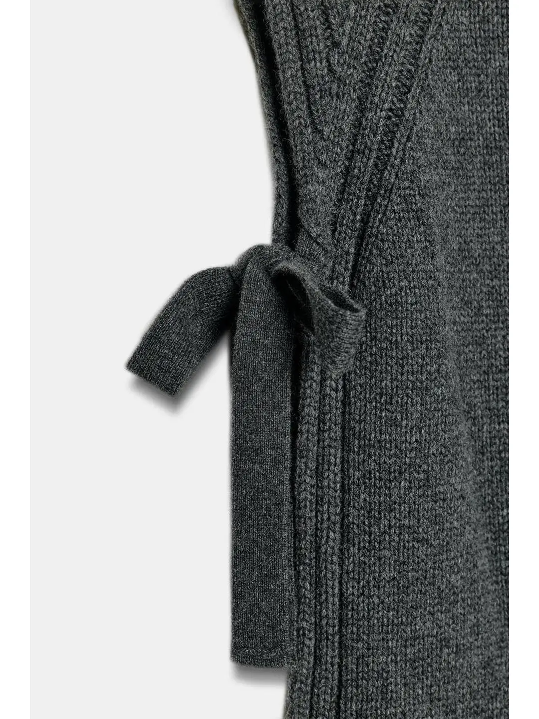 Autumnal Knitted Vest Sle Top with Side Slits And Bow Detail Long Svel Stand Collar Women's Faion Pure Color