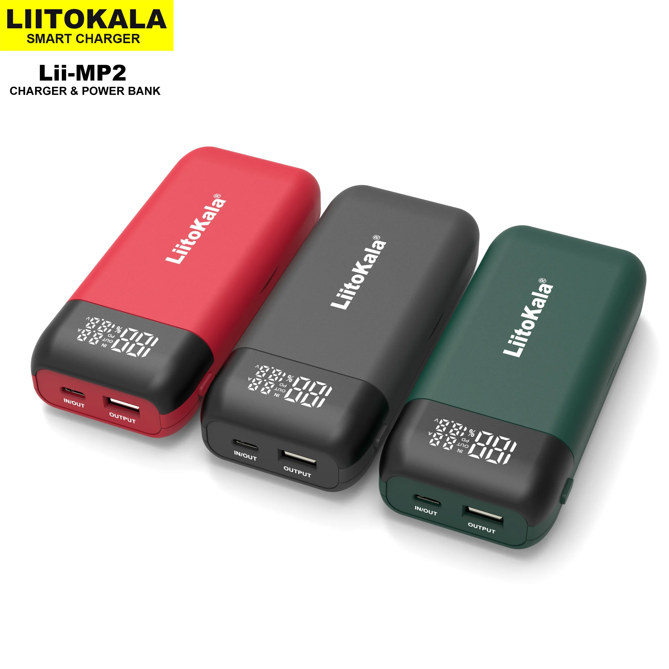 LiitoKala Lii-MP2 18650 21700 Rechargeable Battery Charger And Power Bank QC3.0 Input/Output Digital Display