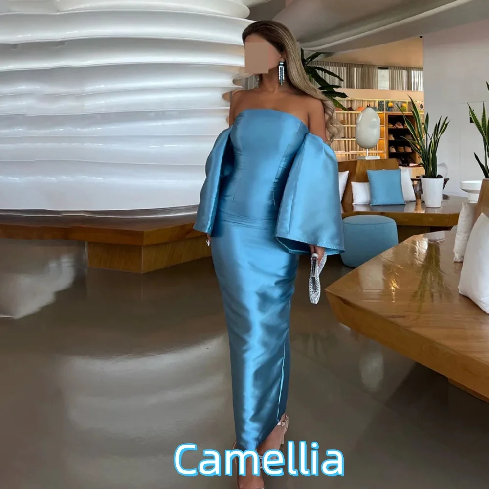 Customized Exquisite Ruffles Evening Dress Charming Long Sleeve Prom Dress Sexy Boat Neck Ruched Party Gown فساتين سهرة فخمة 202