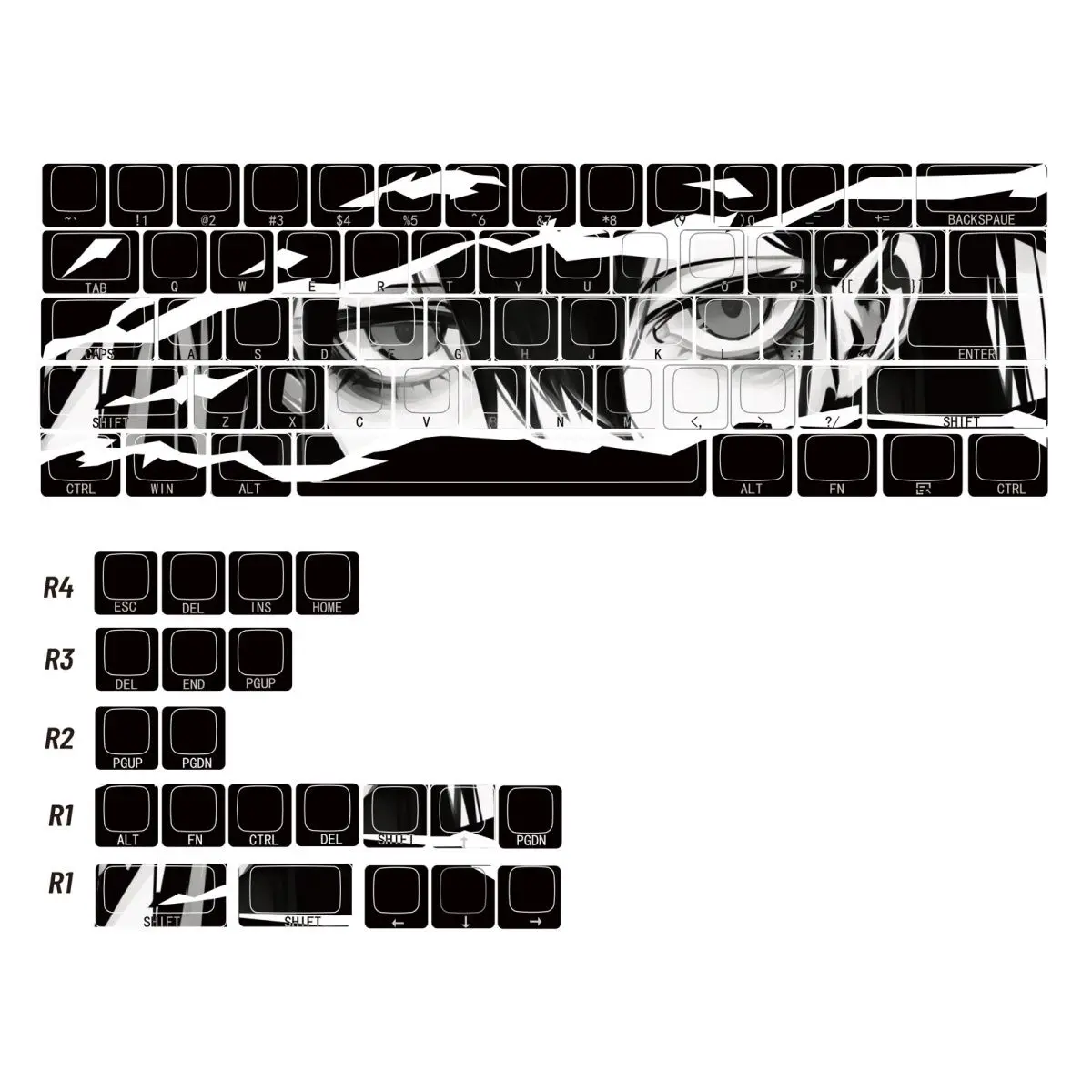 126 Keys Purple Eye Keycaps Anime Dye-Sub Pbt Cherry Profile Cross Axis Mechanical Keyboard 68Keys Gaming Keyboard Accessories