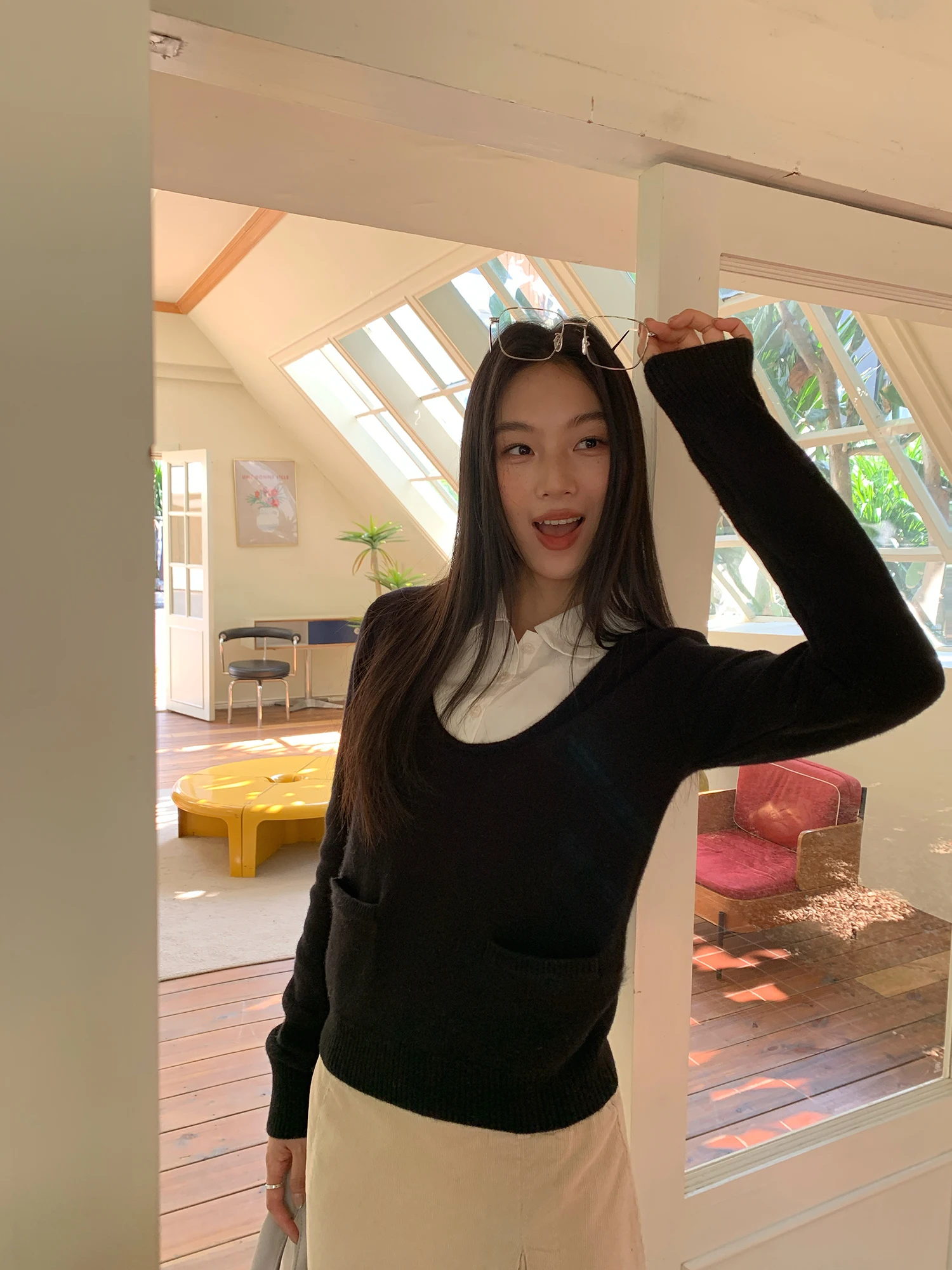 

Женский облегающий вязаный свитер Crsu Simple Bla с белыми вставками, дизайнерский топ, весна-осень, длинный рукав, геометрический узор