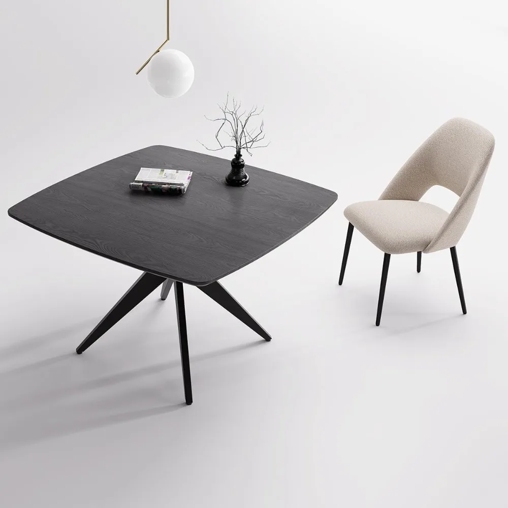 

45" Black Square Dining Table for 2-4 People Modern MDF Wooden Dining Room Table with X-Shaped Metal Base Farmhouse Kitchen