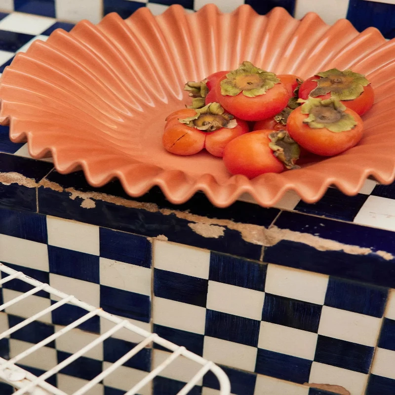 

Handmade Sculpture Pottery Premium Glaze Pink Wave Decorative Bowl