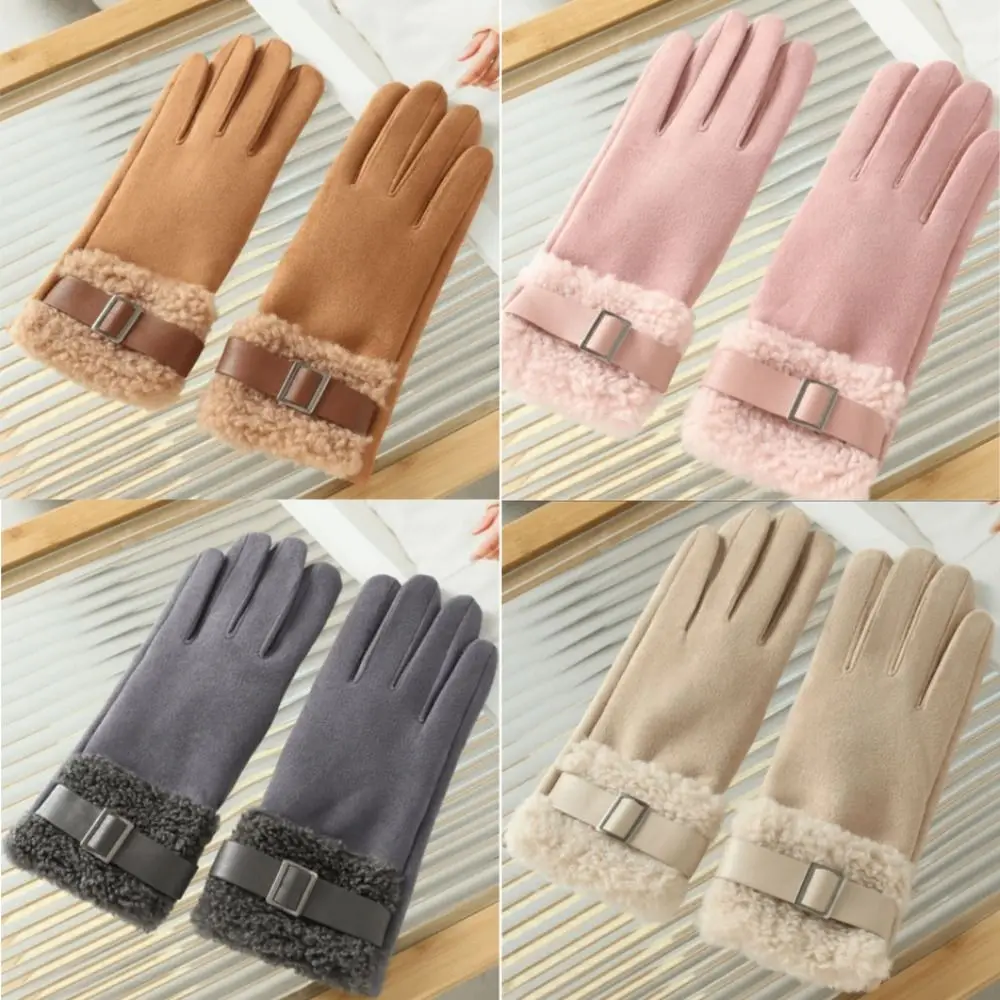 قفازات شتوية نسائية أنيقة كاملة الأصابع مقاومة للرياح قفازات صوف نسائية سميكة مضادة للبرد مبطنة بالصوف قفازات ركوب الدراجات أمي