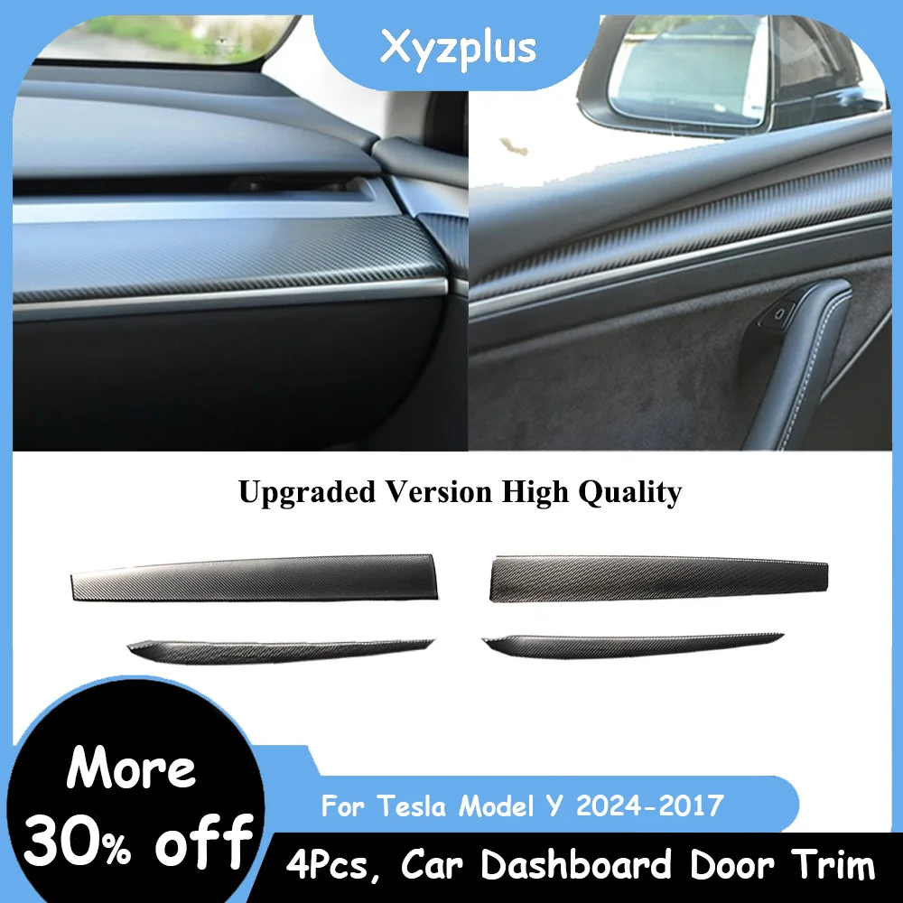 

4PCS ABS Matte Carbon Fiber Pattern ABS Dashboard Cover For Tesla Model Y 2023 2024 Door Trim Wrap Front Door Panel Trim Kit