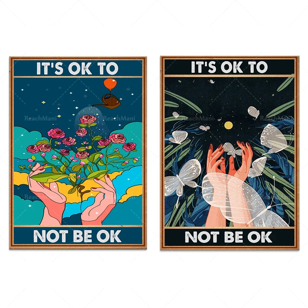 It's Okay To Not Be Oka Poster, Girl Sunflower Poster, Butterfly Poster, Mental Health Awareness, Mental Health Issues Poster