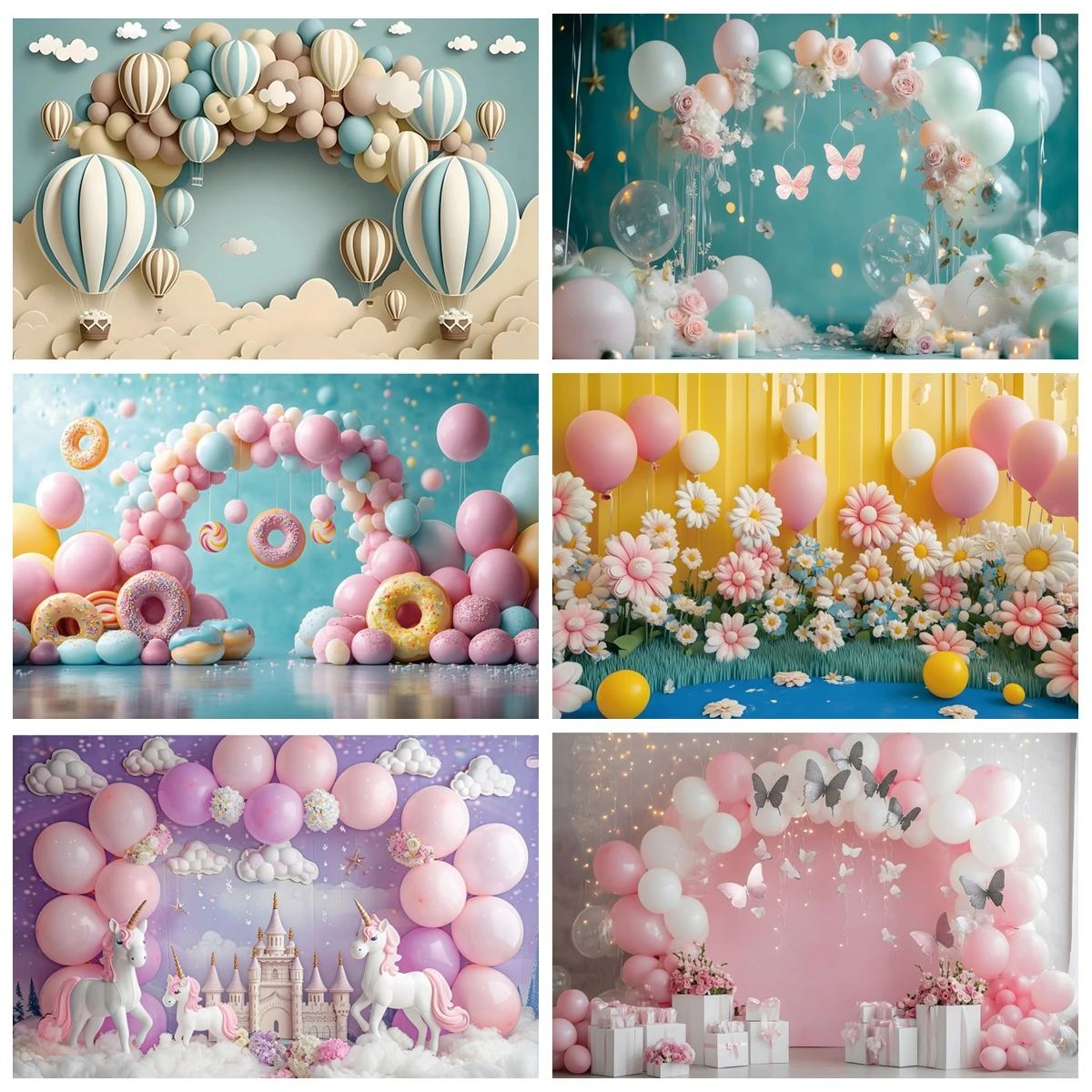 

Newborn 1st Birthday Party Backdrop Photography Colorful Balloon Boy Girl First Birthday Decoration Baby Shower Photo Background