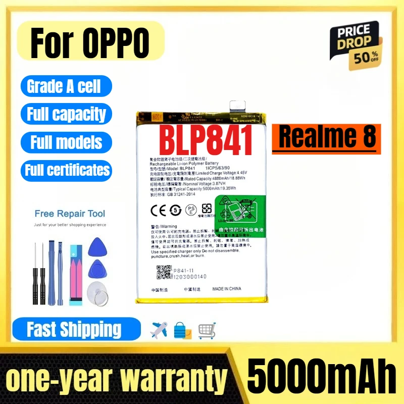 BLP841 for OPPO Realme 8 Mobile Phone Battery High Quality High Capacity Battery Replacement Bateria Grade A Cell with Tools
