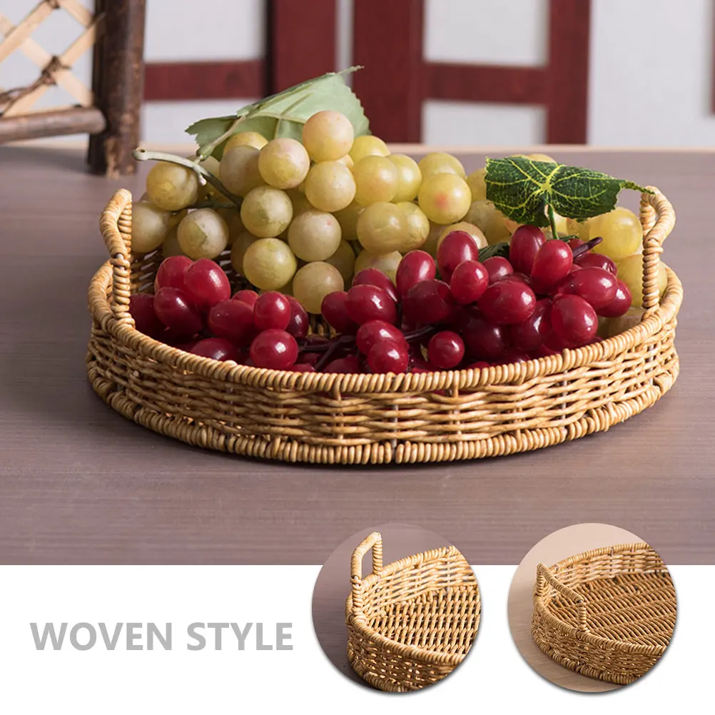 

Imitation Rattan Woven Basket Large Capacity Fruit Tray Snack Holder Storage Basket Kitchen Bar Supplies Easy Clean Home Hotel