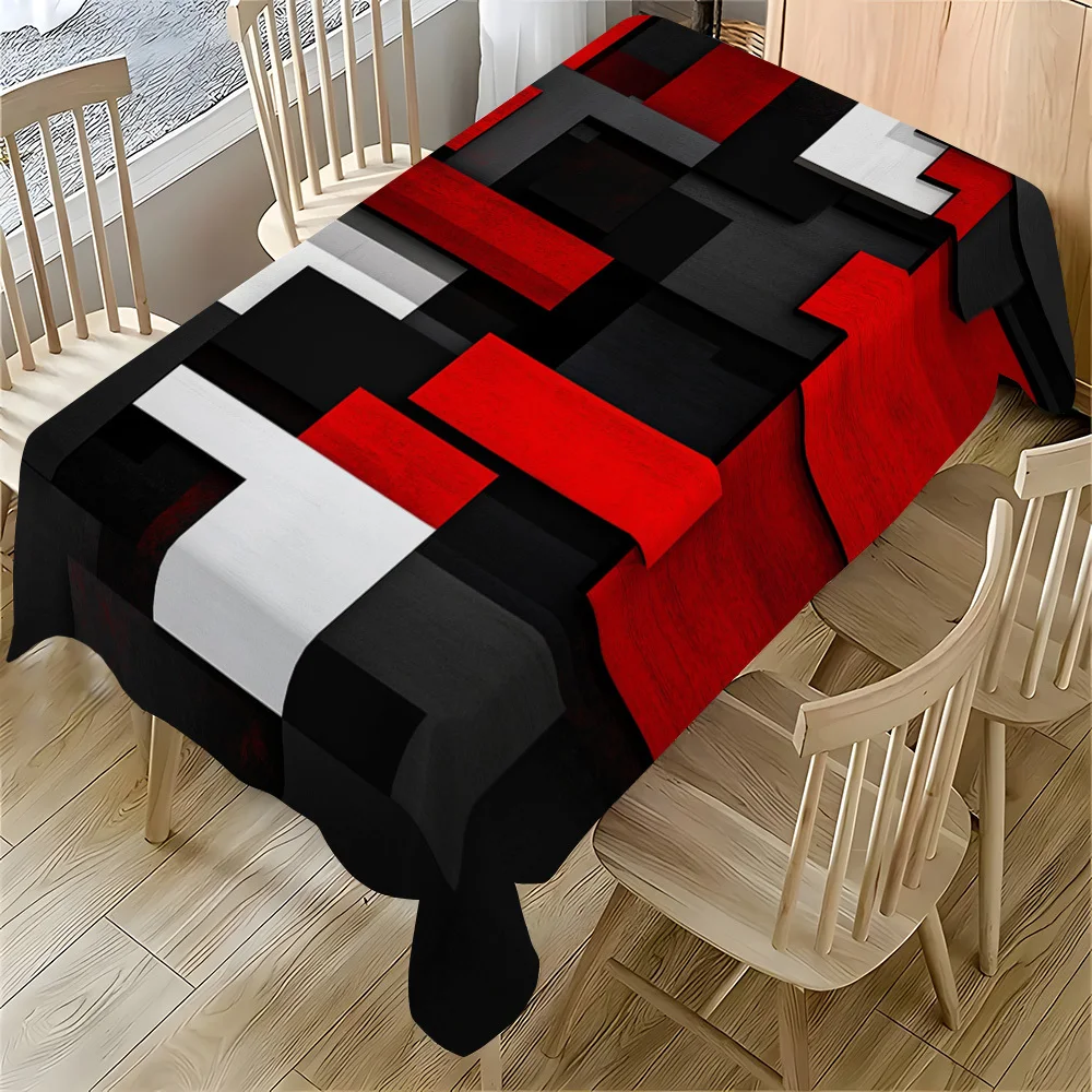 A single-color geometric tablecloth, featuring a red and black block pattern design, is highly suitable for...zyc