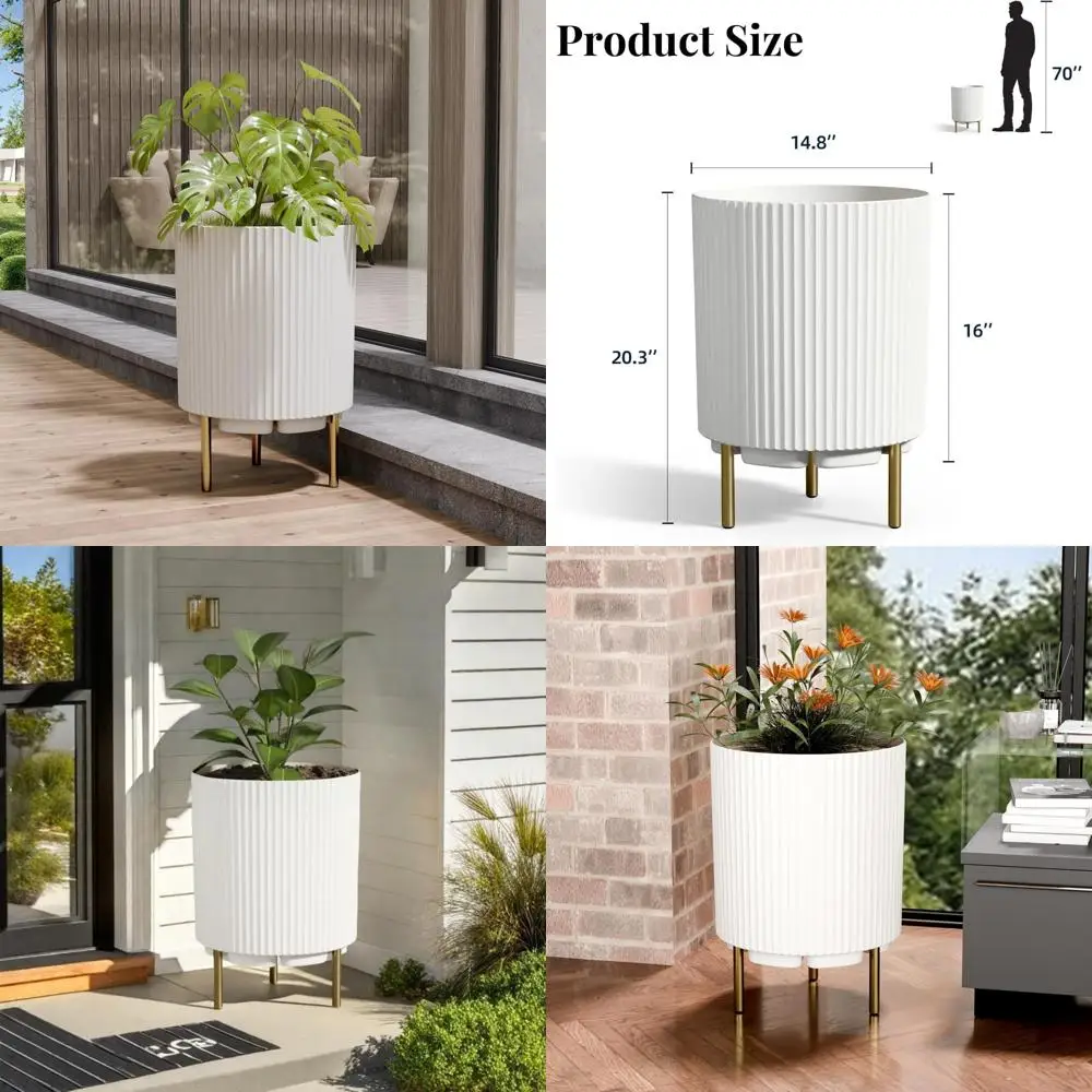 

planter with stand, 20" plastic round plant stand for porch, patio, backyard, planter flower pot for tall plants, outdoor indoor