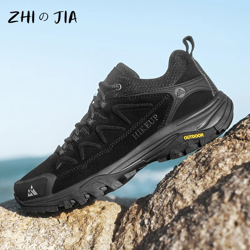 Outdoor Sports Off-Road Shoes Autumn Winter Men\'s Hiking Shoes Thick Soled Wear-Resistant Anti Slip Sneaker Genuine Leather