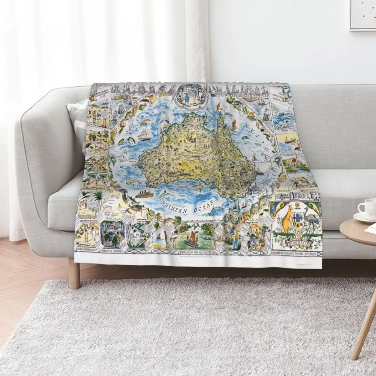 

Antique Map of Australia, Patriotism and Resources Throw Blanket for sofa Decoratives Sofa Beach Blankets