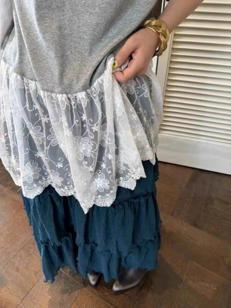 Moda coreana dulce encaje Patchwork Top 2025 novedad de verano camisola chaleco para Mujer Y2k Sexy Slim Fit negro Tops Mujer