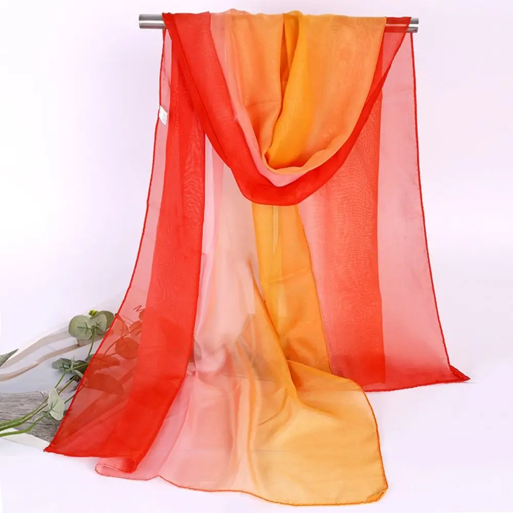 Chic Gradient Color Simulation Silk Scarf Silky Touch 50*160CM Shawl Hijab Thin Sun Protection Evening Shawl for Women