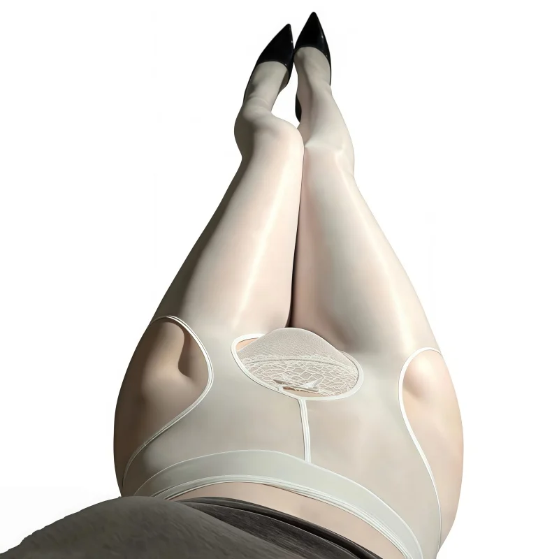 Hollow Out Open Crotch Stretchy Pantyhose 2 Sizes Soft High Waist Horse Oil Slim Legs Shaping Tights Night Club Dance Wear
