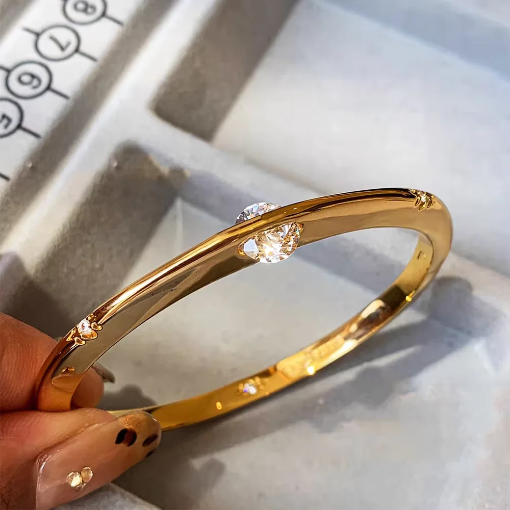 Planet Solitaire Bangles 100% 925 Sterling Silver High Carbon Diamond Cuff Bracelet for Women Engagement Gift Fine Jewelry